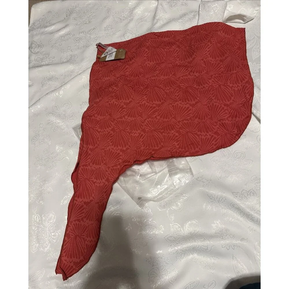 Berlook Red Textured Shells Wrap Cover Up Skirt Large Ruffled Midi Tie Side